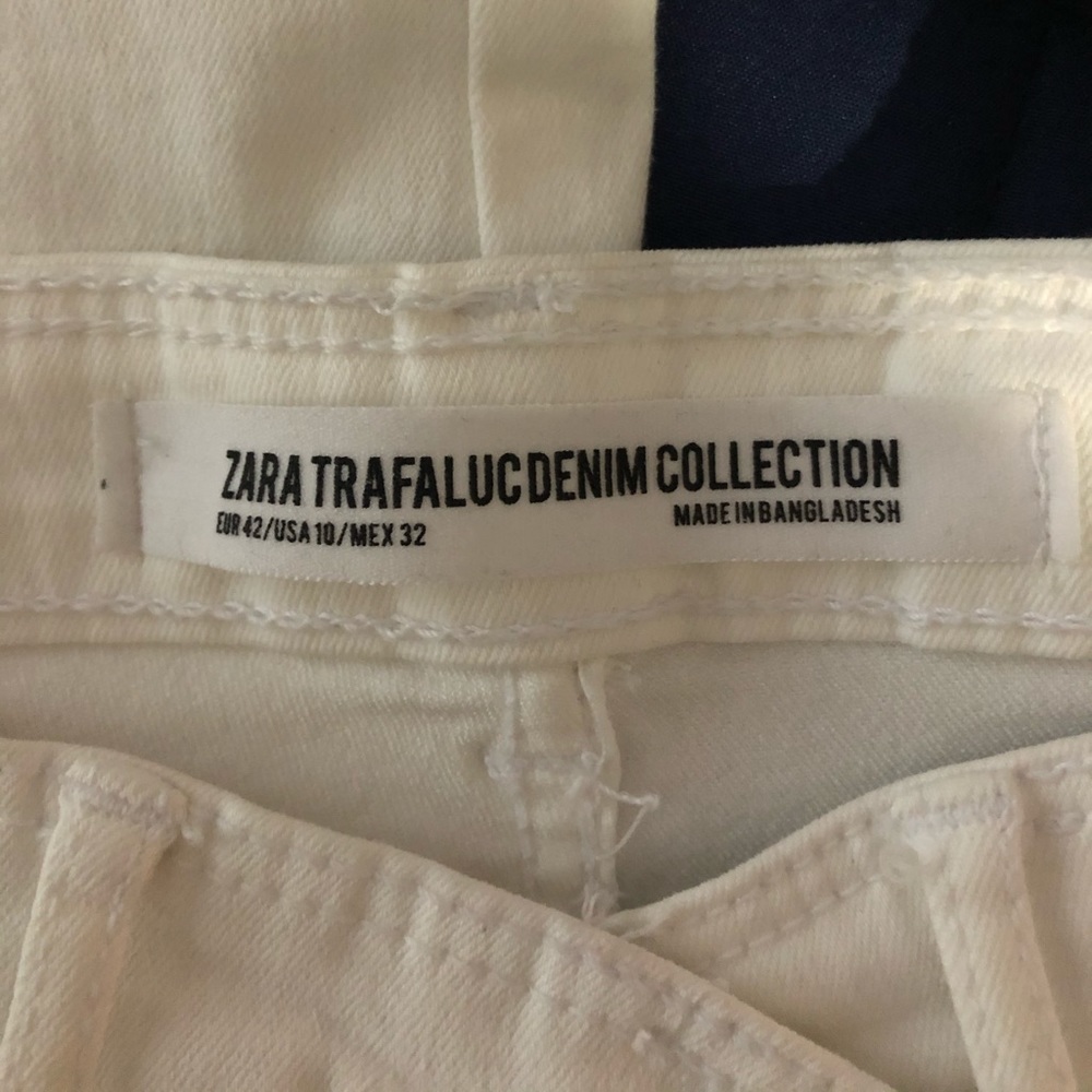 Zara White Jeans with Red and Blue Side Stripe
